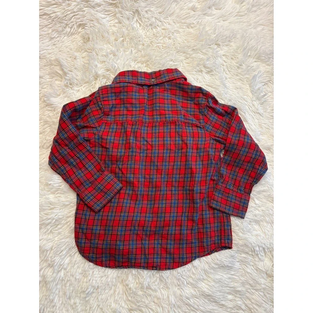 Old Navy Toddler Boys Red Blue Plaid Flannel Button Down Shirt 3T Long Sleeve
